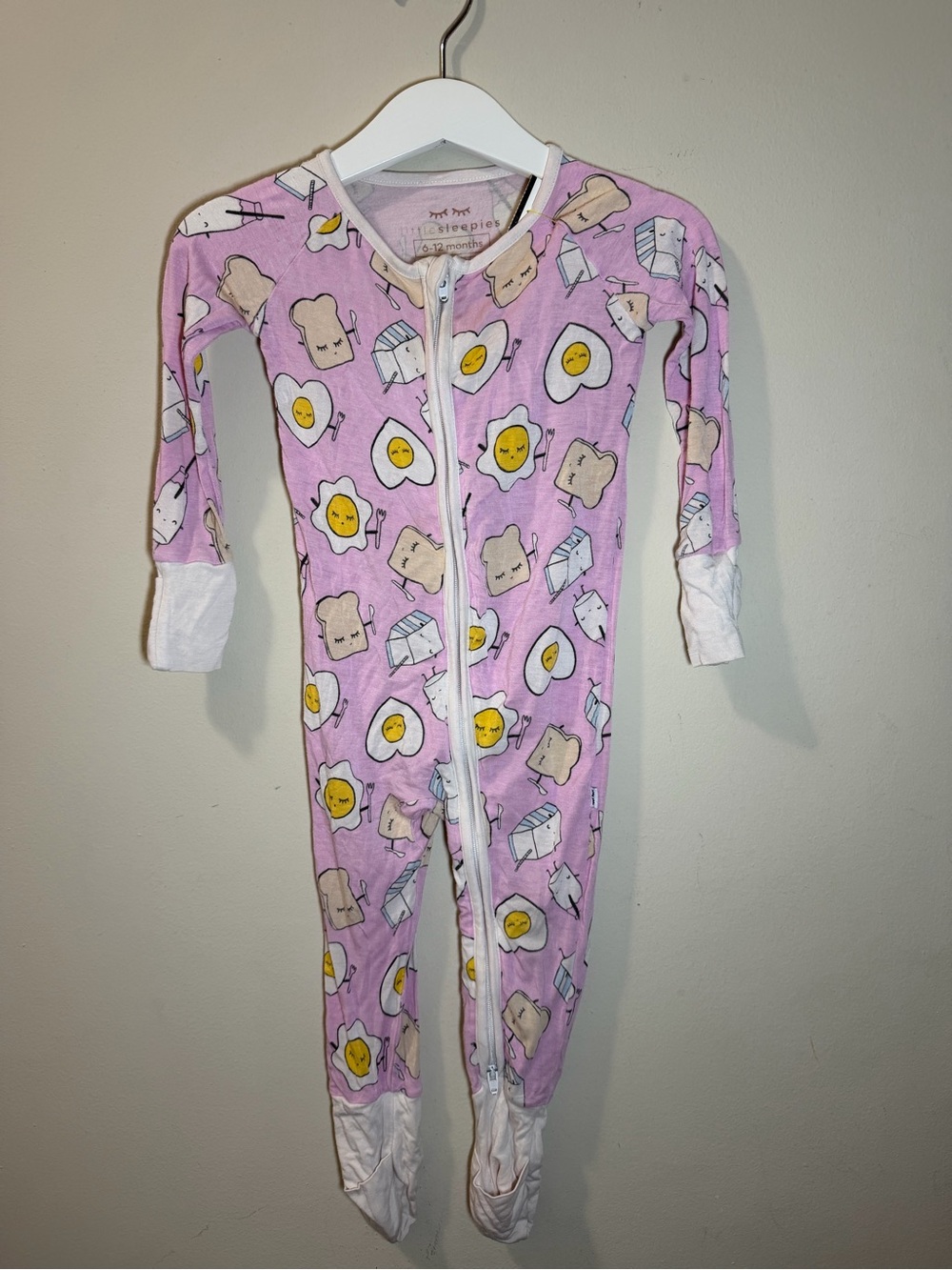 Little Sleepies Pink Breakfast Print Footed One-Piece